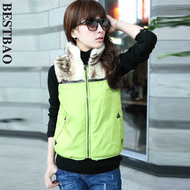 free shipping 2031 slim cotton-padded stand collar vest wool patchwork new arrival bestbao female