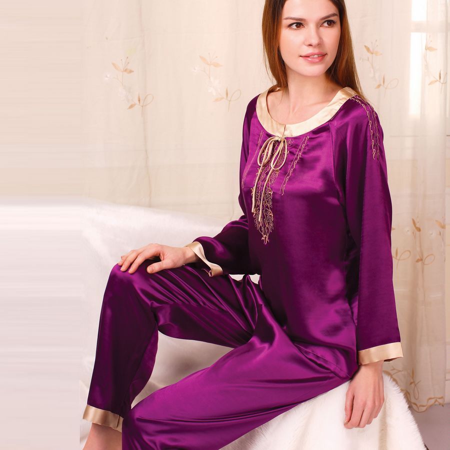 free shipping 2049 pure silk mulberry silk women's long sleep set