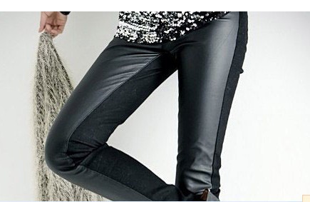 Free shipping 2075 thickening PU plus velvet pants basic leather pants