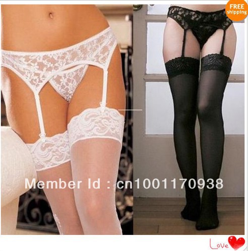 Free shipping 2PC SET New sexy lingerie lace garter + g-string