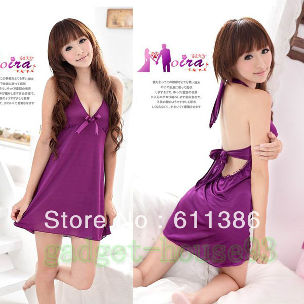 Free shipping 2pc/set Valentine christmas Halloween Sexy Dress gstring purple silk Lace Lingerie costume uniform lolita Hot A18