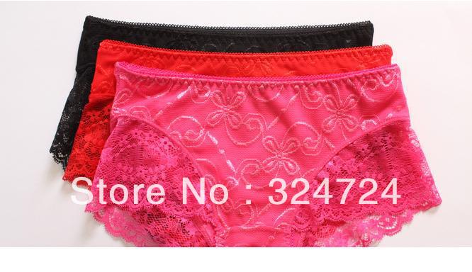 Free shipping 2pcs/lot FreeSize  Lace Side BambooFiber LowWaist NetYarn Underwear Briefs Lady's Panties6colors