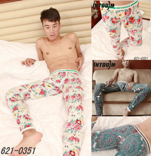 Free shipping 2pcs/lot Intouch fashion flower chinese style male tight low-waist thermal long johns