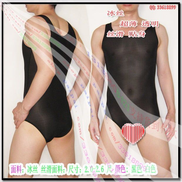 Free shipping 2pcs/lot Lingerie male transparent bodysuit ultra-thin super smooth straitest trigonometric jumpsuit 9999