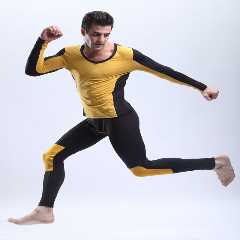 Free shipping 2pcs/lot Male golden flower thermal long johns long johns belt kneepad underwear set thin