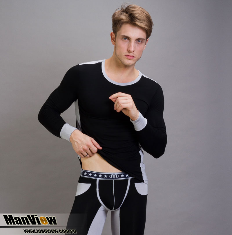 Free shipping 2pcs/lot Manview thin male modal tight long johns long johns thermal set