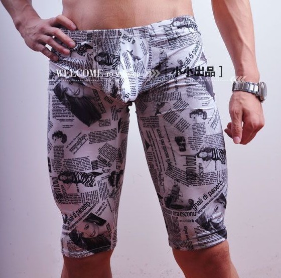 Free shipping 2pcs/lot Manview viscose pattern low-waist male knee-length pants tight design