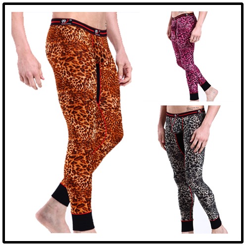 Free shipping 2pcs/lot Net wj leopard print tight legging warm pants male tight trousers