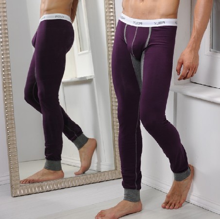 Free shipping 2pcs/lot Xuba men's u bag 100% cotton long johns warm pants male low-waist tights basic trousers