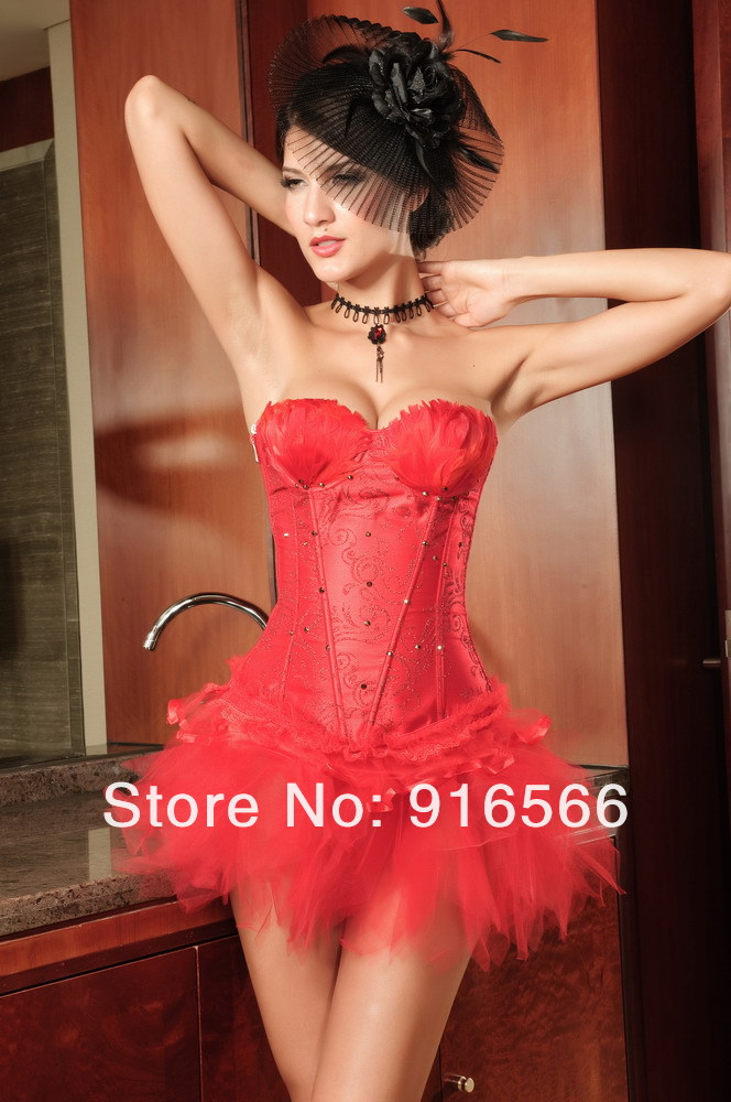 Free shipping 2Pcs Red Sexy Fashion Sweetheart Diamante Corset and G-string5 Sizes S M L XL XXL 1066035121