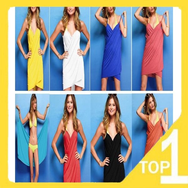 Free shipping  2pieces/ lot Fashion casual women's mini beach dress Sexy v-neck backless dress multiple colors