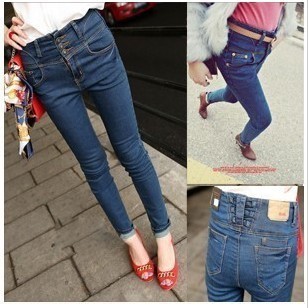 Free Shipping, 305 high waist tight jeans elastic Women pencil pants