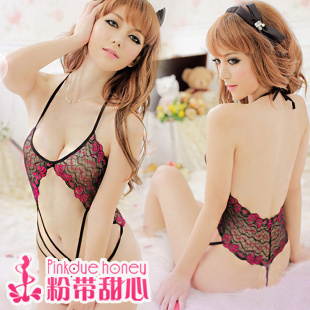 Free shipping 3056 lingerie female skimpily temptation transparent bikini bra set body shaping bodysuit