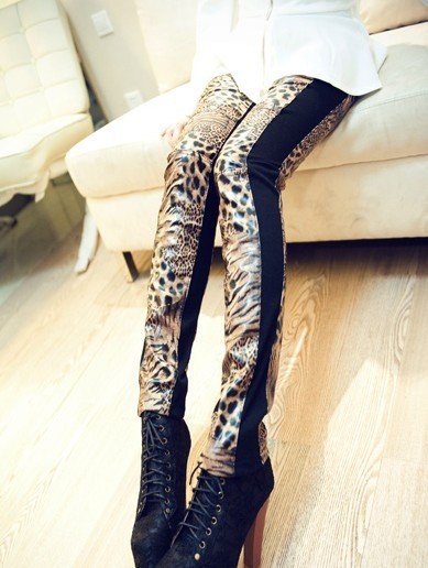 free shipping 321 2011 autumn tiger faux leather thick legging