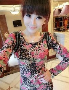 Free Shipping! 3242 fashion faux leather chain leopard print rose print one-piece dress