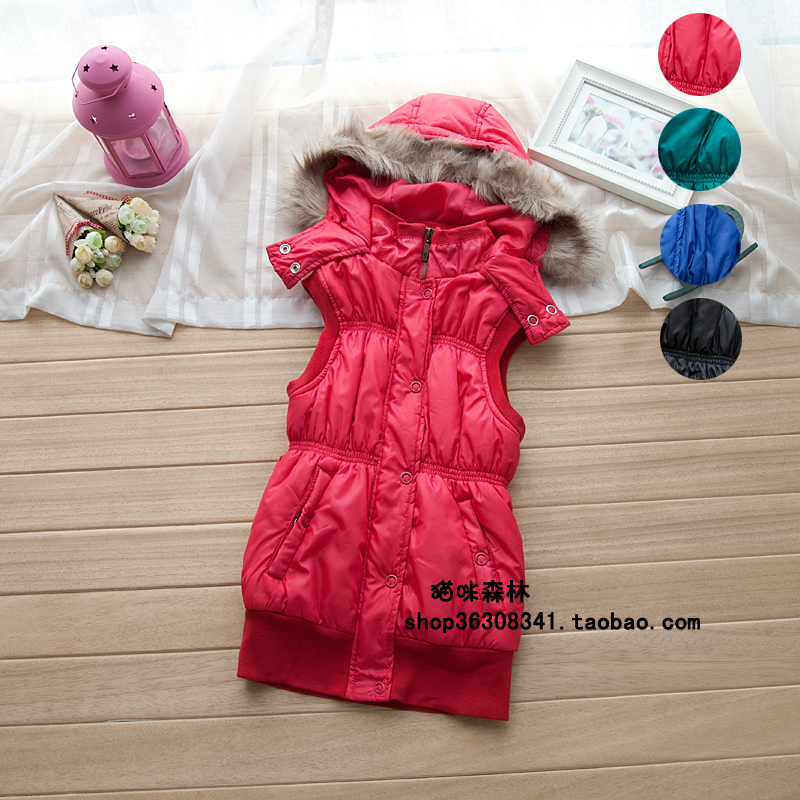 Free shipping 39.99 ! beautiful ! candy color with a hood fur collar slim nelumbonucifera cotton vest 0.5kg