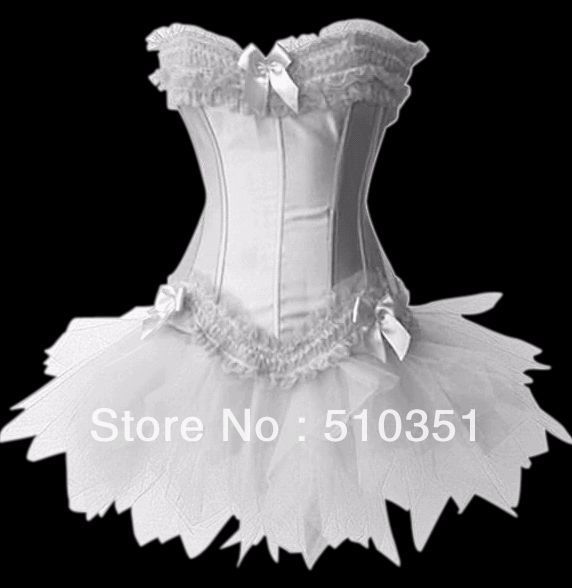 Free shipping!! 3colors New Sexy Lingerie Corset with Zipper Left + White tutu