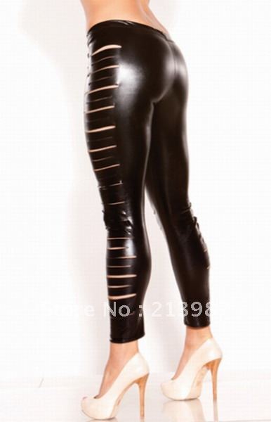 Free shipping! (3pc/lot)Elastic leather low-waist cutout socks slim sexy leather leggings