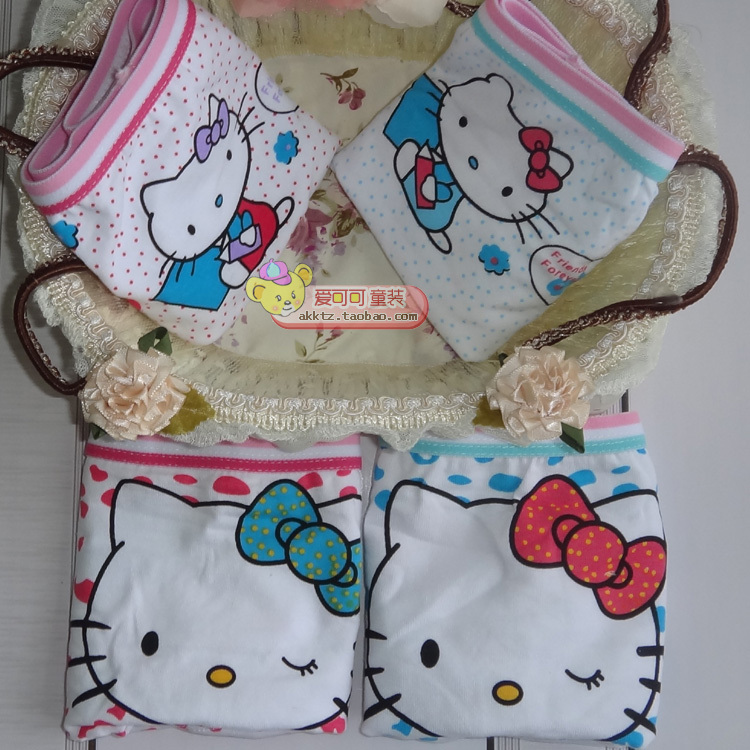 Free shipping 3pcs/lot Child 100% cotton female child trunk girl kitty cat shorts 100% cotton four angle panties