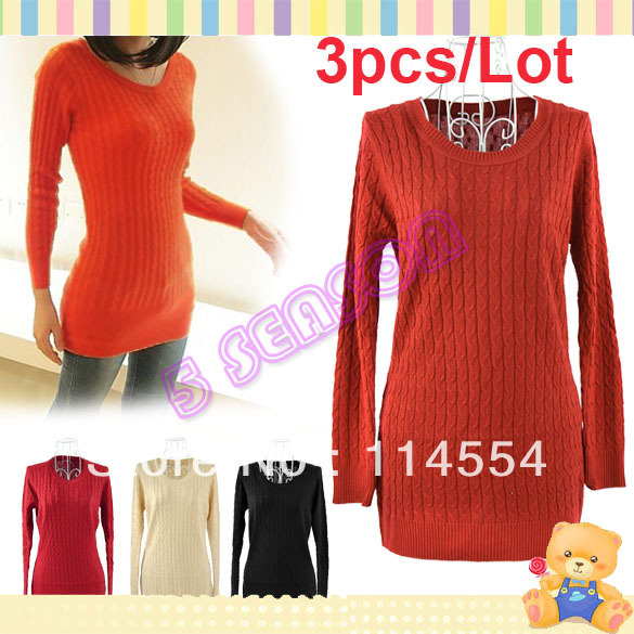 Free Shipping 3pcs/Lot New Fashion Women's Pullover Knitting Solid Color Long Sleeve Round Neck Bottoming Sweater 10057