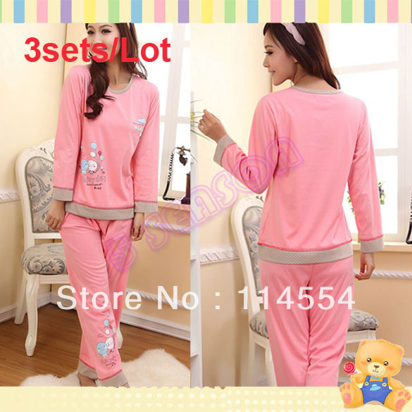 Free Shipping 3sets/Lot Ladies Women's Cute Cartoon Balloon Pattern Long Sleeve Cotton Pajamas Sleepwear Sleep Clothes 11172