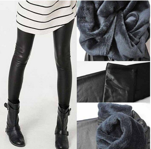 Free shipping! 400g per pcs fashion Waterproof and Anti-oil fur+Artificial leather women leggings,super warm and thick