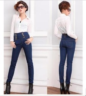 Free shipping 401 high waist skinny jeans double breasted high waist jeans high waist pencil pants