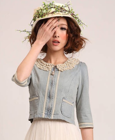 Free Shipping, 401 times . new arrival women's vintage pearl all-match o-neck denim short jacket