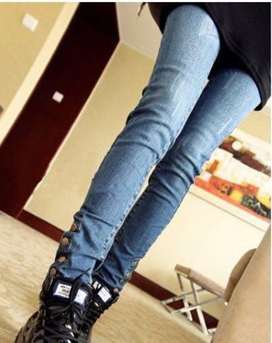 Free Shipping, 401 times . trousers buckle decoration pencil pants skinny pants jeans