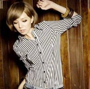 Free Shipping, 408 summer elegant vertical stripe plaid shirt