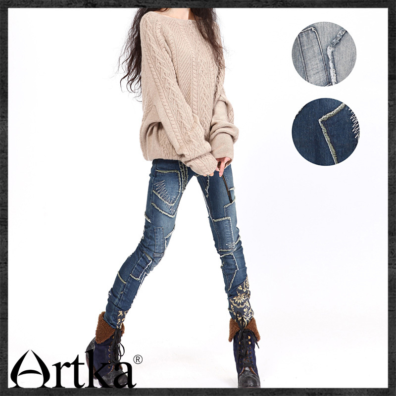 Free shipping, 488 298 ! patchwork slim denim pencil pants kn10322q