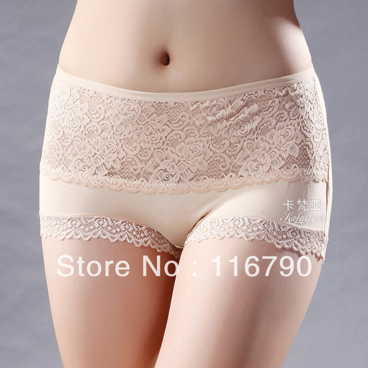 free shipping 4pcs/lot bamboo fiber sexy lace women's high waist panties briefs