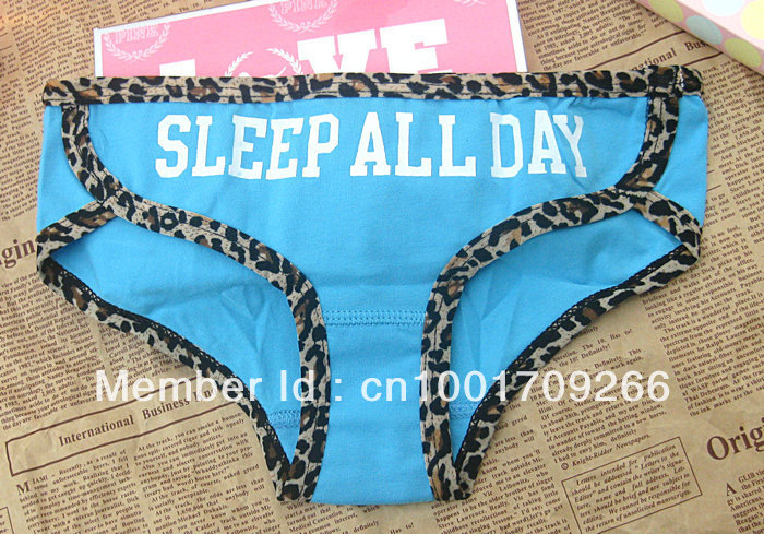 Free Shipping 4pcs/Lot Cotton Ladies Panties with Letters "SLEEP ALL DAY"  Days of the week Panties Two Colors   PN8301