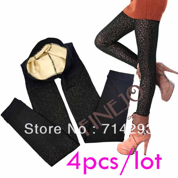 Free shipping! 4pcs/lot New Fashion 2013 Women's Leopard Pattern Stretch Thicken Leggings Tights Pants Stockings 8609