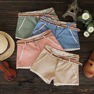 Free Shipping! 4pcs/lot, new Women Korean slim allmatch shorts,spring summer  simple fashion hot pants with the belt Four colors