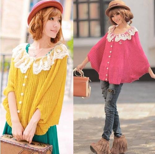 Free Shipping 4pcs/lot  Wholesale Women's Knitted Sweater/Lady's Fashion Korea Poncho Sweater ED-149