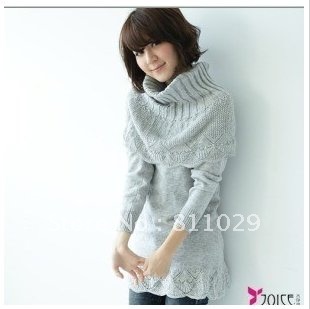 free shipping $5 off per $50 order hot new fashion cheap Pierced flouncing large shawl collar knitting sweater for women 2012