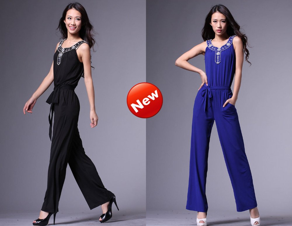 Free Shipping 5 off per 50  order The Newest Fasional and Elegant Lady's Jumpsuits,solid color, nail bead