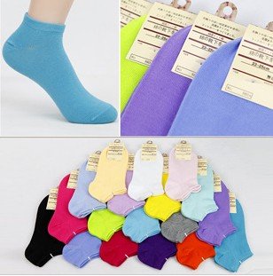 Free Shipping 5 pairs Candy Colors 100% Cotton Womens Fashion Low Cut Ankle Crew Slipper Socks 18 colors