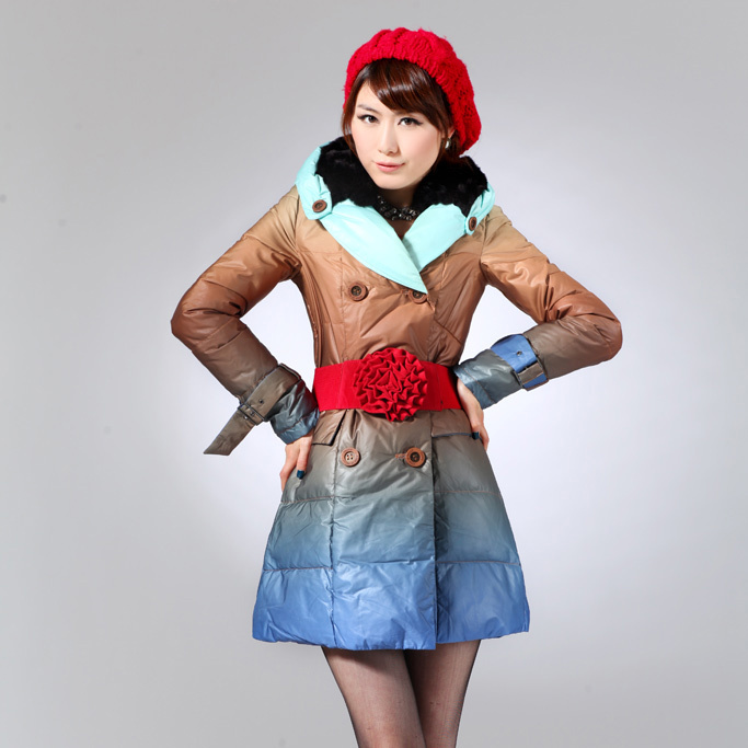 Free Shipping, 5057 zy rabbit fur gradient color high quality thickening down coat