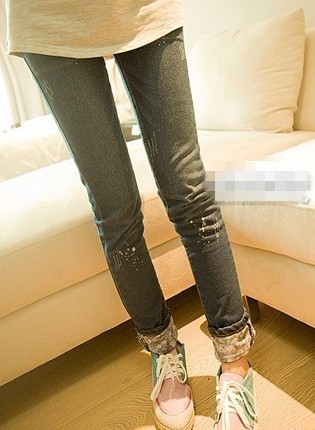 Free Shipping, 523 2013 spring new arrival trousers roll up hem splash-ink skinny pants pencil pants