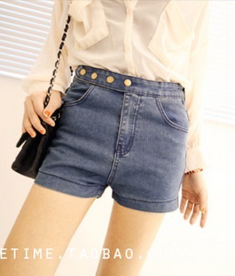 Free Shipping, 523 thin personality 4 all-match single-shorts rivets high waist shorts