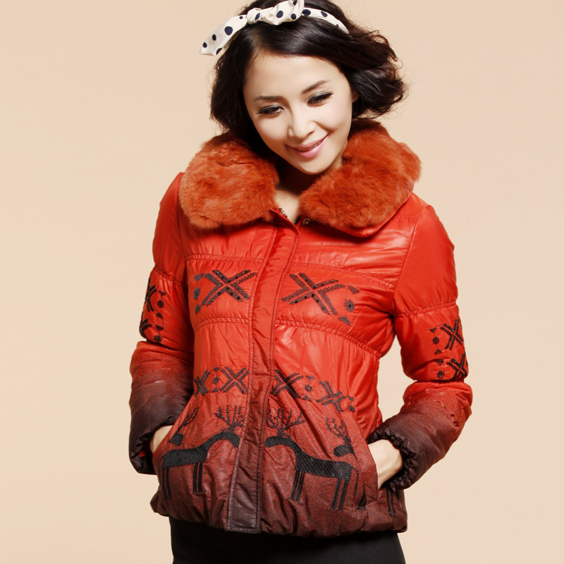 Free Shipping, 52411919 j fashion fur collar beading gradient long-sleeve wadded jacket