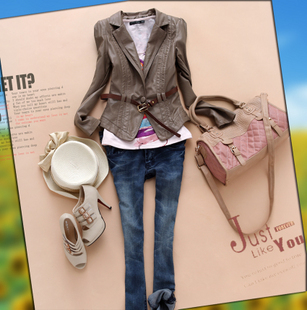 Free shipping 569 2012 women's elegant suit paragraph slim PU clothing leather coat strap