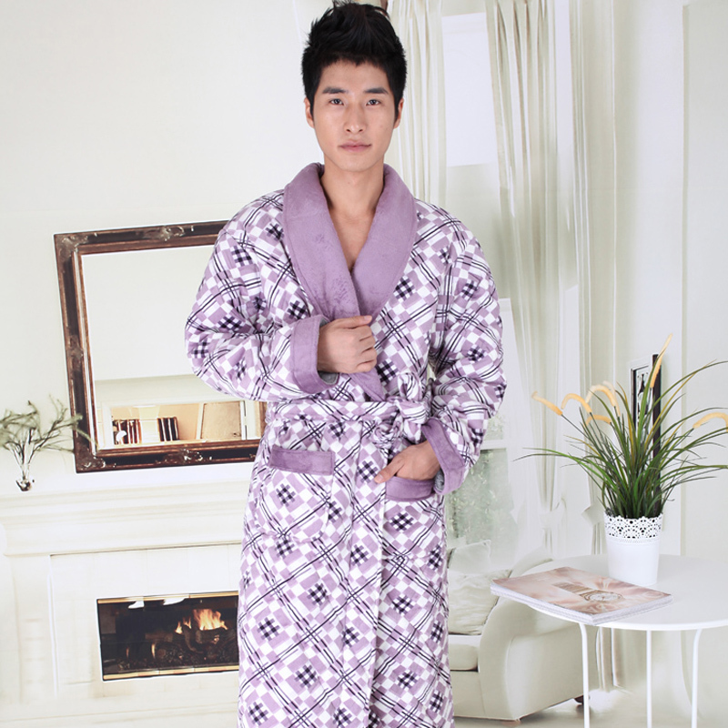 Free Shipping 5989 winter male cotton-padded robe thickening coral fleece robe male lounge sleepwear