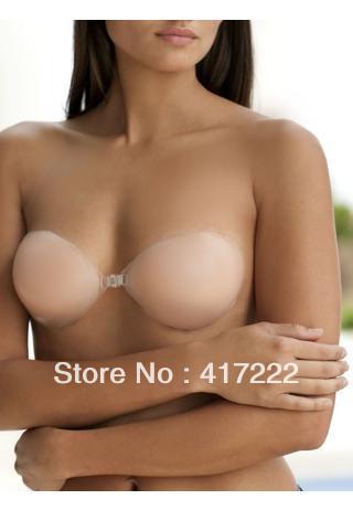 Free Shipping! 5pair/lot Adhesive Nude Silicone Skin Bra With Adjustable And Removable Clear Strap With Blister