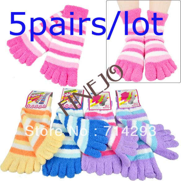 Free shipping-5pairs/lot,Candy Microfiber striped toe socks,Women ,best-selling  6727