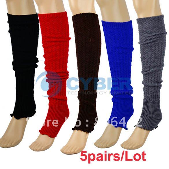 Free Shipping 5pairs/Lot Women's Ladies Knit Stripe Leg Warmers Stocking Socks Legging Finger Gloves 7870