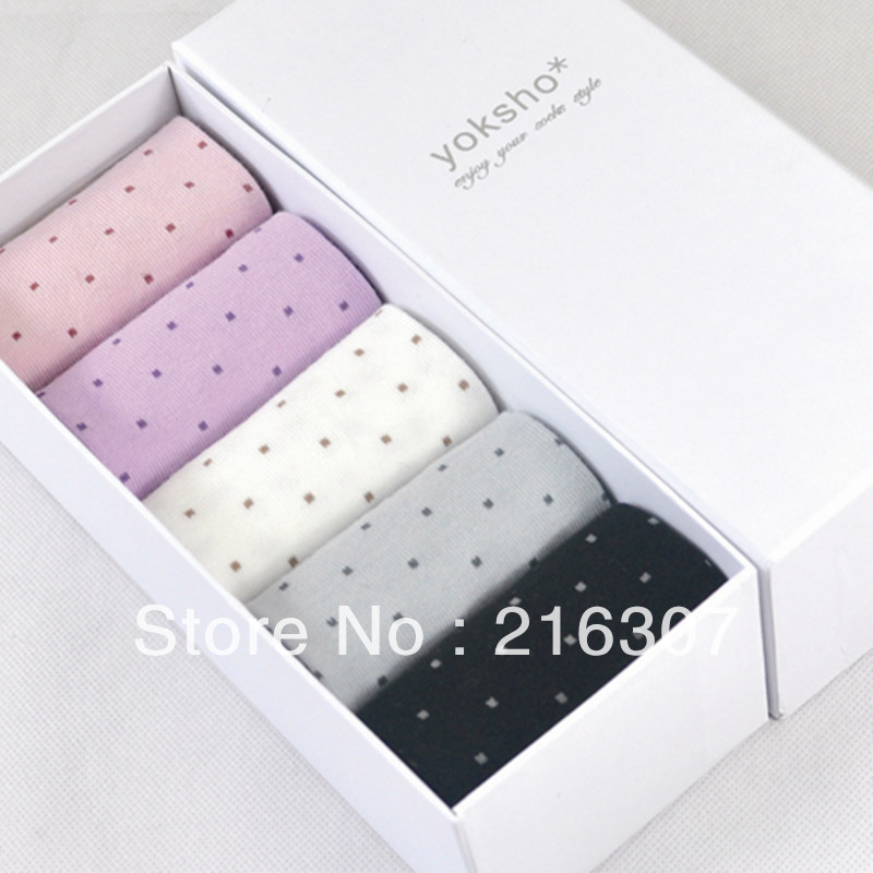 Free Shipping 5pairs/set Female knee-high 100% cotton handmade gift box socks