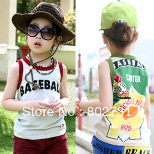 Free shipping 5pcs/lot 2013 summer baseball baby vest children's vest boys T-shirt sleeveless vest girls cotton vest kids vest